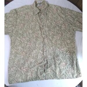Hawaiian Shirt Men's sz XL Pierre Cardin Green Tan Leaves Button Up Short Sleeve